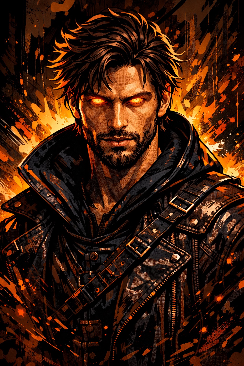 Illustrated portrait of Adrian Crow in black and orange